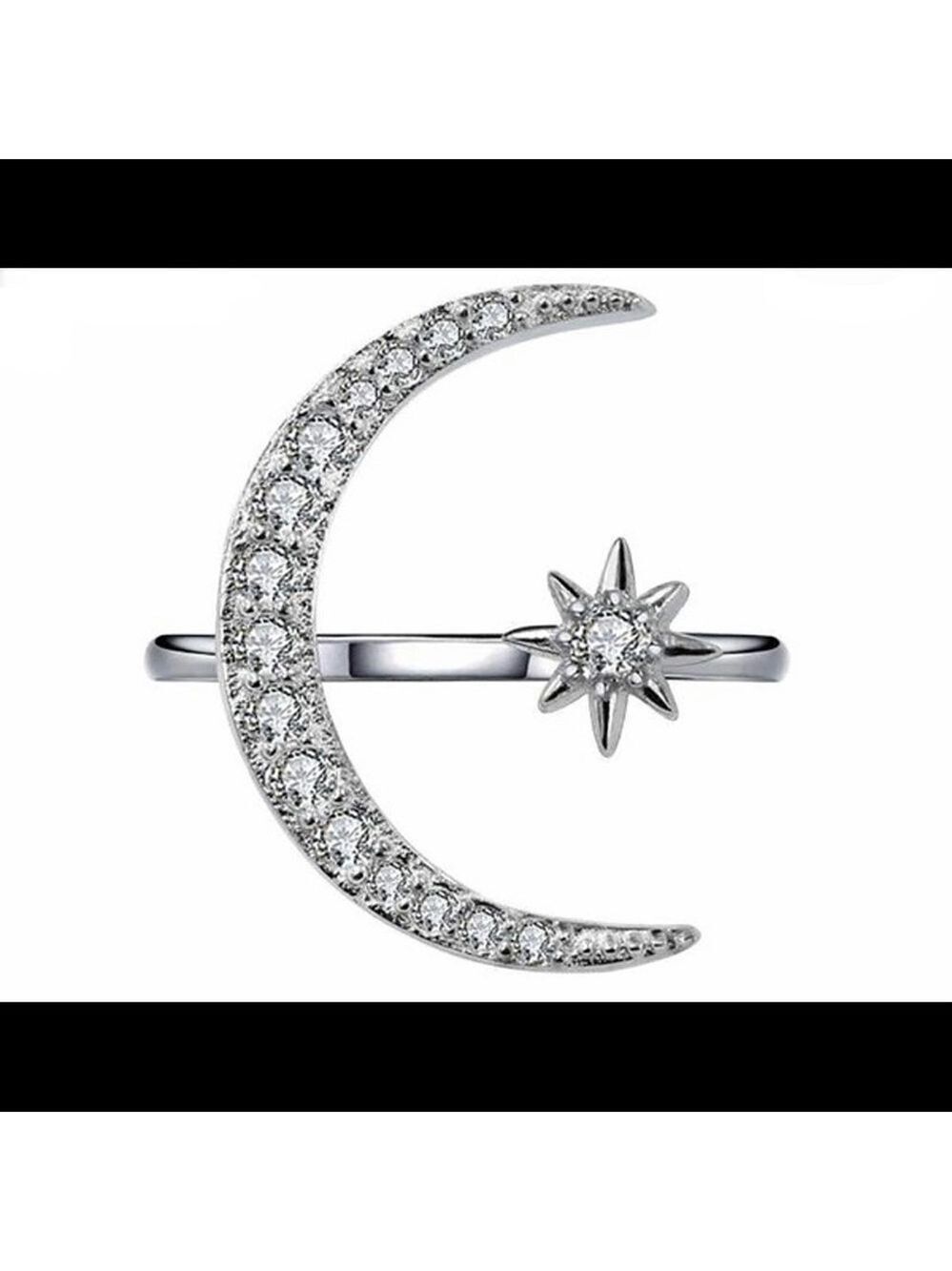 Gorgeous Sterling Silver Open Star & Moon Ring